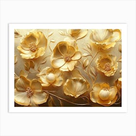 Golden Floral Design, Luxurious Nature Art Print