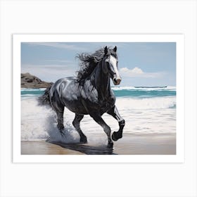 A Horse Oil Painting In Flamenco Beach, Puerto Rico, Landscape 1 Art Print