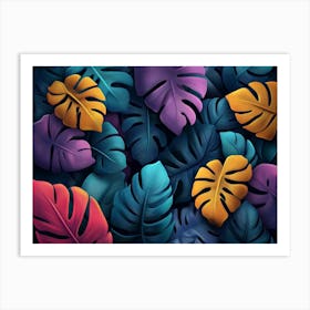 Pattern with Colorful Tropical Leaves Art Print