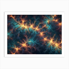 An Abstract Design With Swirling, Orange And Blue Tendrils On A Dark Blue Background 1 Art Print