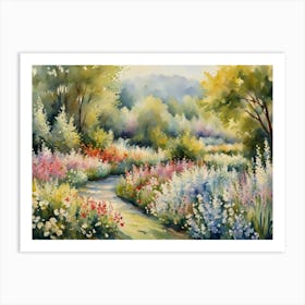 Watercolor Of A Flower Garden Art Print