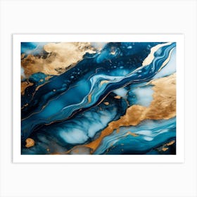 Gold And Blue Abstract Painting Art Print