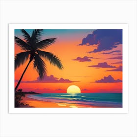 A Tranquil Beach At Sunset Horizontal Illustration 53 Art Print