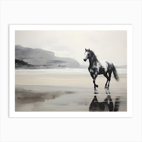 A Horse Oil Painting In Rhossili Bay Wales, Uk, Landscape 3 Art Print