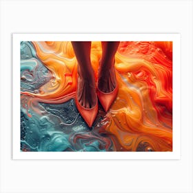 Woman'S Feet On Colorful Liquid Art Print