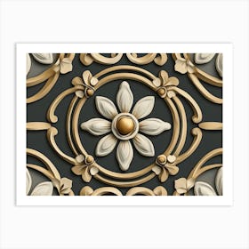 Seamless Relief Sculptureation Retro Pattern Curve Cross Frame Vine Flower Kaleidoscope Art Print