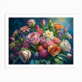 Colorful Bouquet Of Roses And Flowers Art Print