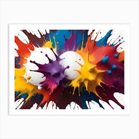 A Photograph Of Two White Eggs Surrounded By Colorful Paint Splatters Art Print