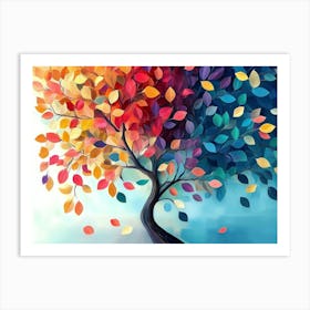 Colorful Tree With Leaves On Hanging Branches Painting 1 Art Print