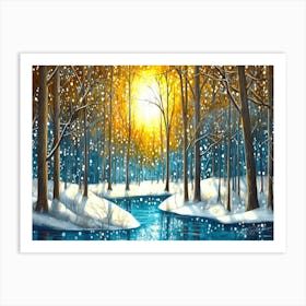 Blue Of Winter - Winter Forest River Art Print