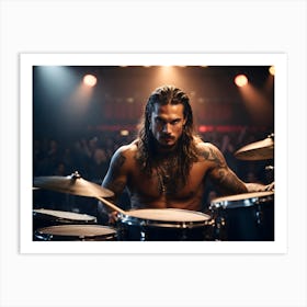 Rock music drummer performing on stage 3 Art Print