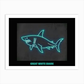 Blue Neon Great White Shark 5 Poster Art Print