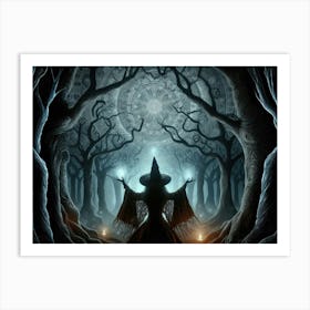 A witch opening a portal in a dark forest 1 Art Print