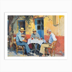 Three Men At A Cafe - expressionism Art Print