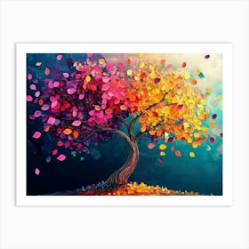 Elegant Colorful Tree with Vibrant Leaves Hanging Branches 2 Art Print