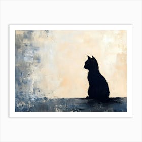 Minimal Black Cat Japandi 2 Art Print