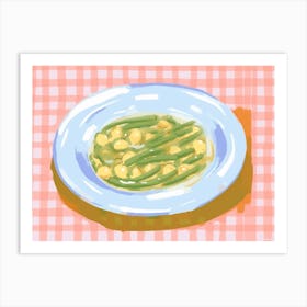 A Plate Of Green Beans, Top View Food Illustration, Landscape 1 Art Print