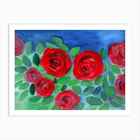 Rose Garden - red green blue flower floral Art Print