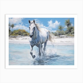 A Horse Oil Painting In Pink Sands Beach, Bahamas, Landscape 1 Art Print