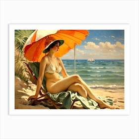 Girl At The Beach Art Print