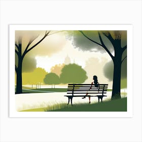 Woman Sitting On Park Bench 04 Vector art Art Print