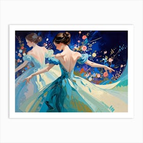 Two Dancers In Blue Dresses Art Print