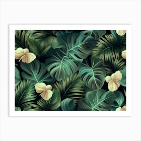 Tropical Seamless Pattern With Exotic Flowers And Leaves 3 Art Print