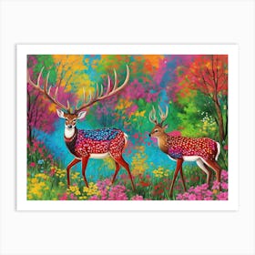 Colourful Deer In The Forest Art Print