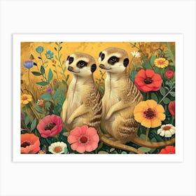 Floral Animal Illustration Meerkat 4 Art Print