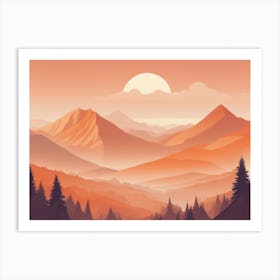 Misty mountains horizontal background in orange tone 108 Art Print