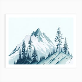 Mountain And Forest In Minimalist Watercolor Horizontal Composition 131 Art Print