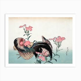 Hokusai Ukiyo-e Rooster And Flowers Art Print