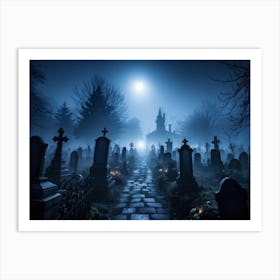 Graveyard At Night 5 Art Print