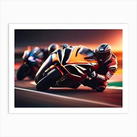 Motorcycle Racers At Sunset Art Print