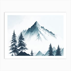 Mountain And Forest In Minimalist Watercolor Horizontal Composition 99 Art Print