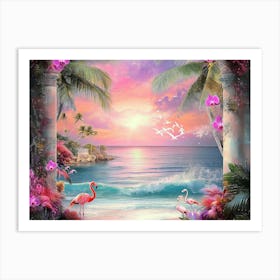 Beautiful Sea View From The Garden Of Orchids And Palm Trees 1 Art Print