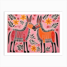 Donkey 3 Folk Style Animal Illustration Art Print