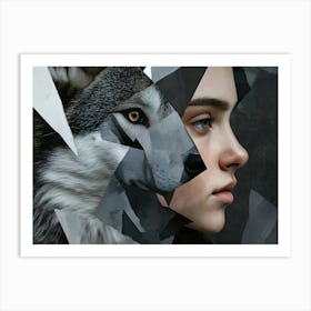 Portrait Of A Girl With A Wolf Art Print