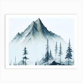 Mountain And Forest In Minimalist Watercolor Horizontal Composition 323 Art Print