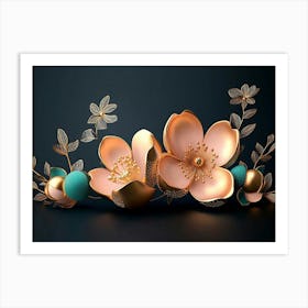 Illustration Background With Golden Jewelry And Flowers 1 Art Print