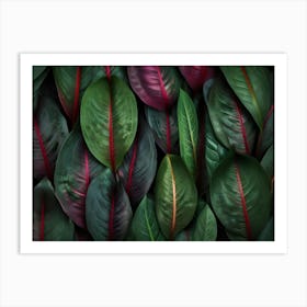 Green Leaves On Black Background Art Print