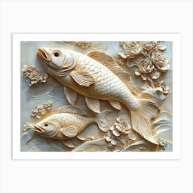 Chinese Fish Carving Art Print