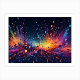 An Explosion Of Colorful Paint Splatters Against A Dark Background, Creating A Dynamic And Vibrant Abstract Art Piece Art Print