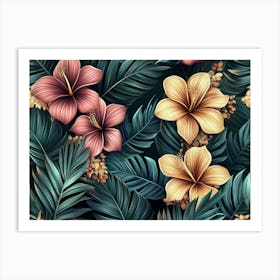 Tropical Seamless Pattern With Exotic Flowers And Leaves 2 Art Print