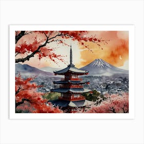 Pagoda And Cherry Blossoms Art Print