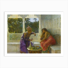 Figures In An Interior With Garden Of Palms Beyond, Edwin Lord Weeks Art Print