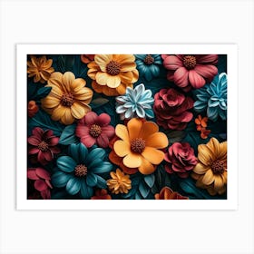 Colorful 3d Floral With Flowers 2 Art Print