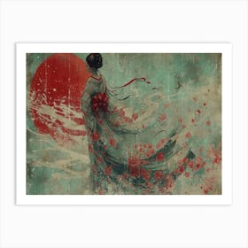 Geisha Grace: Elegance in Burgundy and Grey. Geisha 3 Art Print