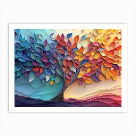 Elegant Colorful Tree With Vibrant Leaves Hanging Branches 10 Art Print