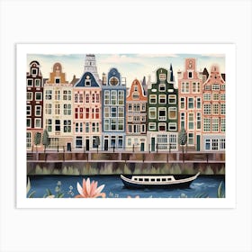 Amsterdam Canals Landscape Watercolour Art Print